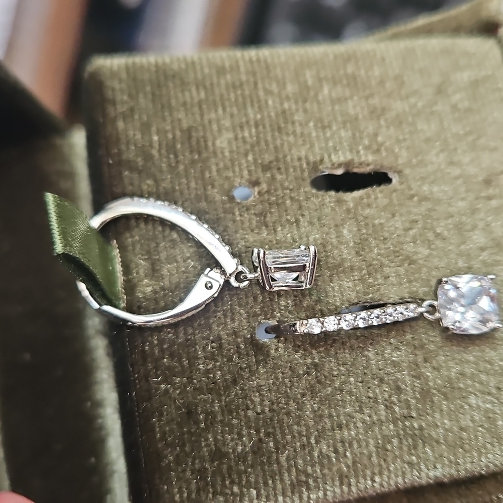 Diamonique dangle hoop earrings - Picture 3 of 3